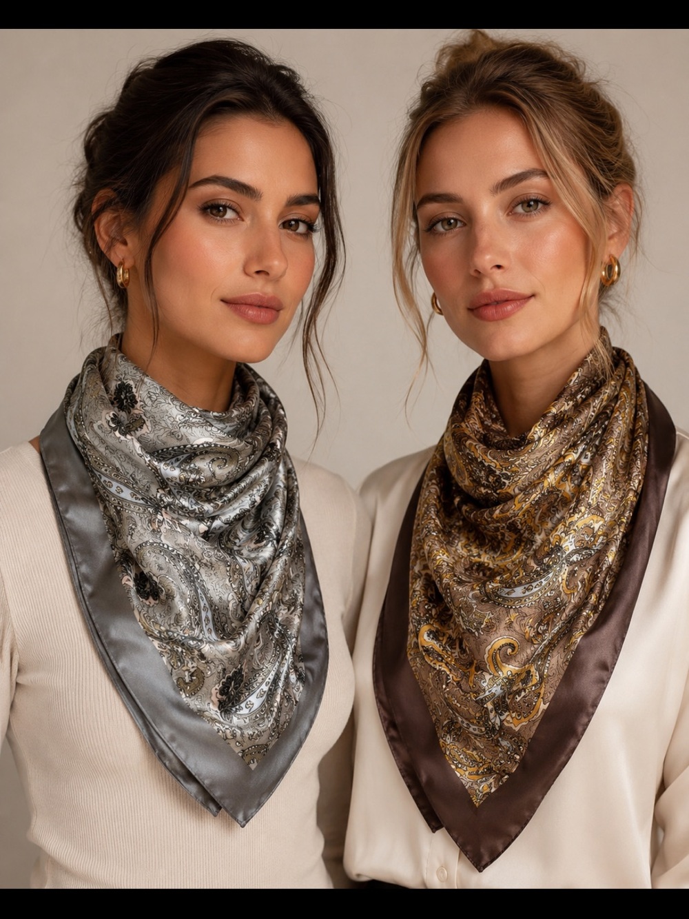 Bundle of Elegant Paisley 100% silk Women's Scarf - Gray and Brown
